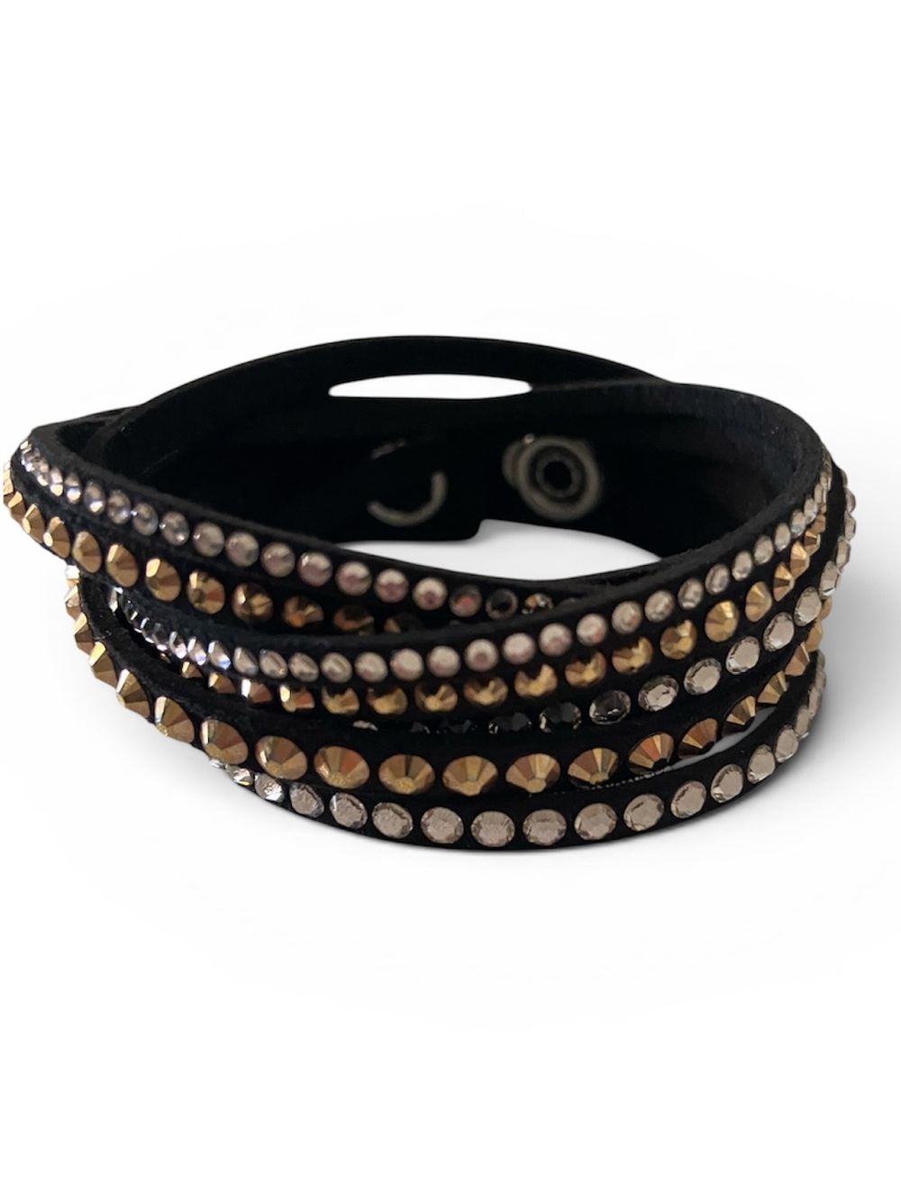 Swarovski Black Multi-Row Wrap Bracelet with Clear Crystals and Gold Accents